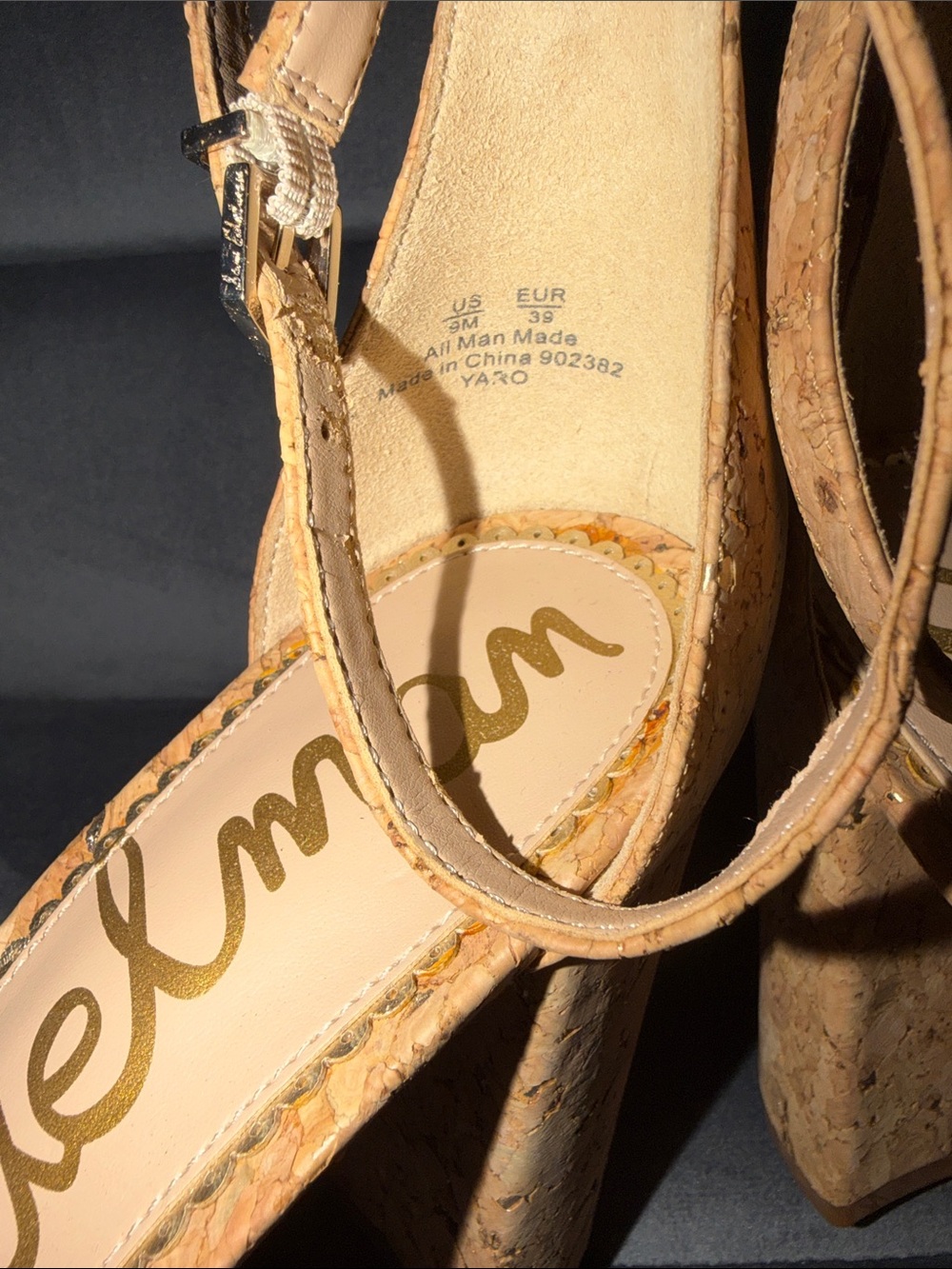 Sam Edelman Cork Ankle-Strap Block Heels in Tan size 9 - Picture 2 of 6